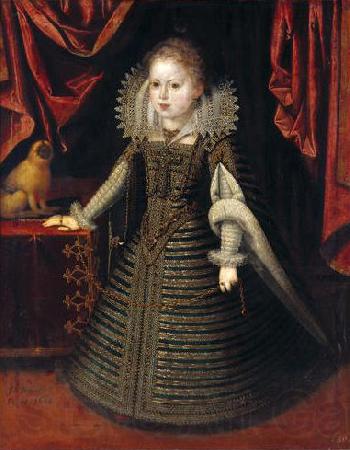 Juan Pantoja de la Cruz Infantin Anna (1601-1666), Konigin von Frankreich, Bildnis in ganzer Figur mit einem Lowenaffchen Norge oil painting art